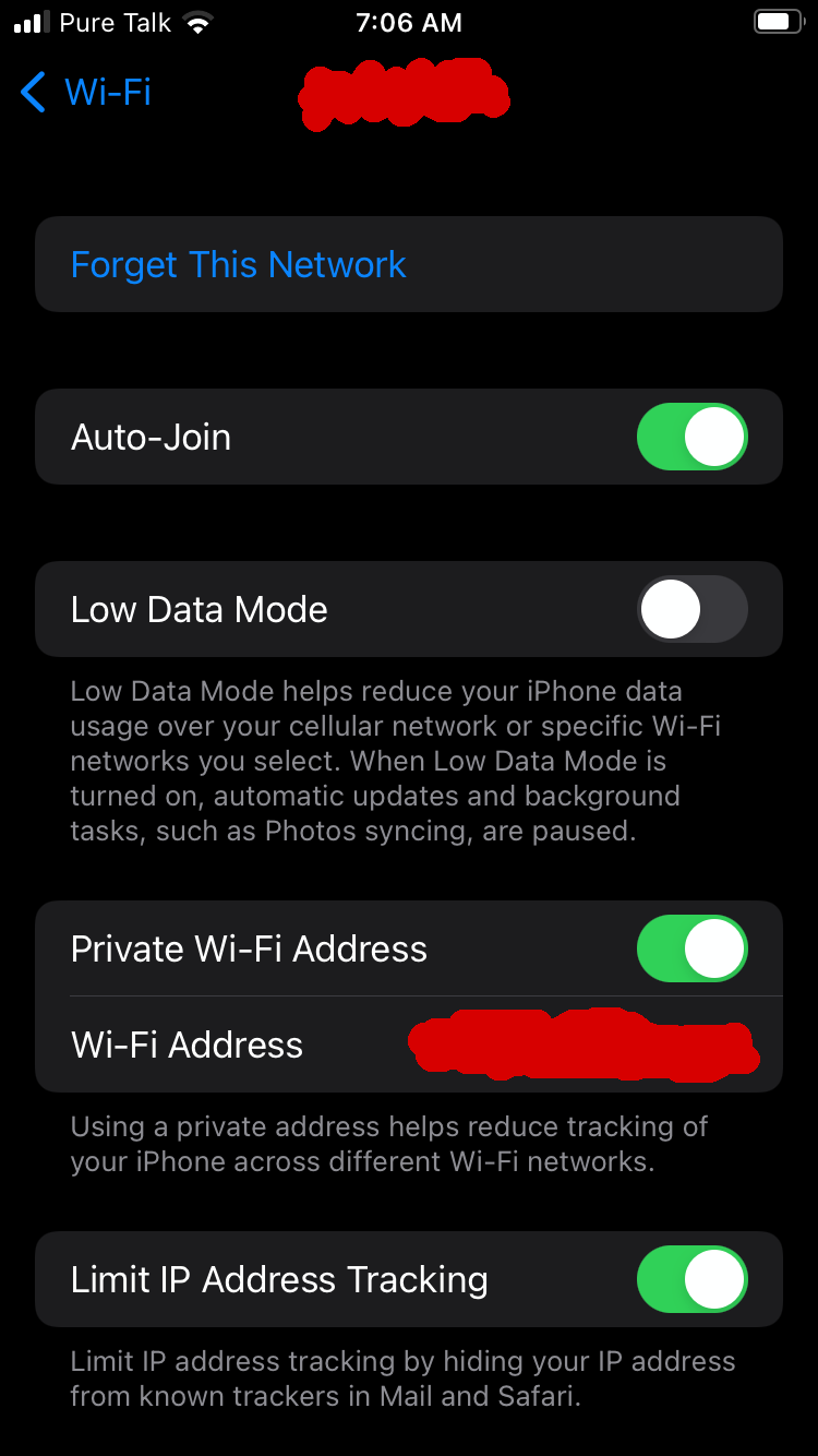 iOS WiFi settings